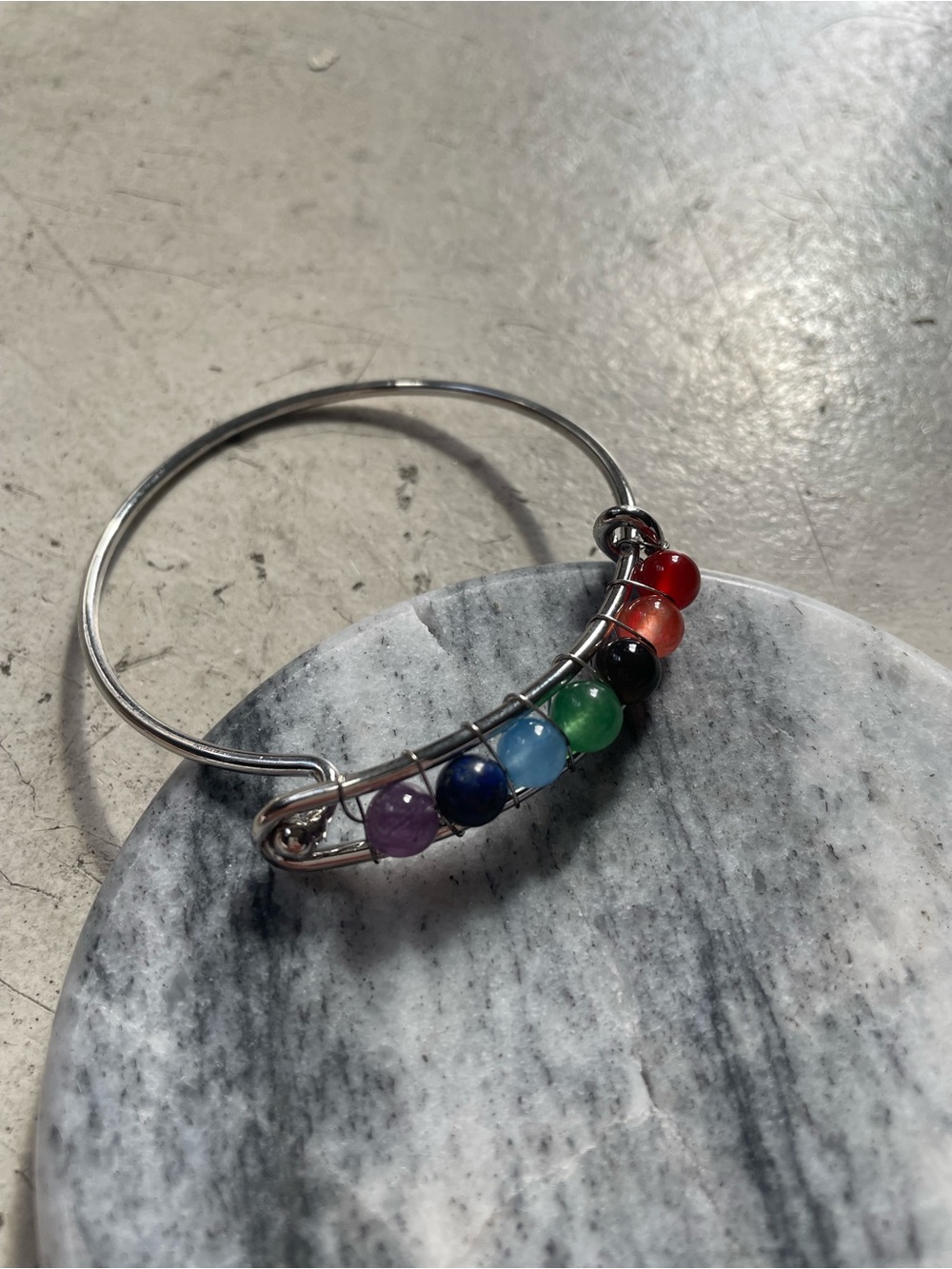 Multi-Bead Silver-Tone Chakra Bracelet - Colorful Gem Accent